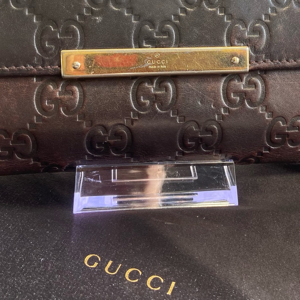 SALE 🔥 GUCCI ~Rich Chocolate Brown Leather ~GG Embossed ~Vintage Long Wallet